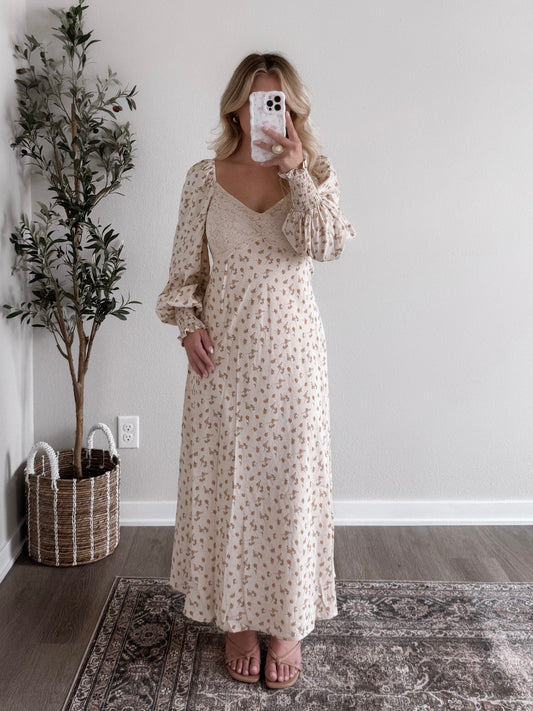 Poppy Floral Cream Midi Dress