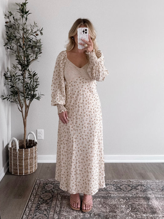 Poppy Floral Cream Midi Dress