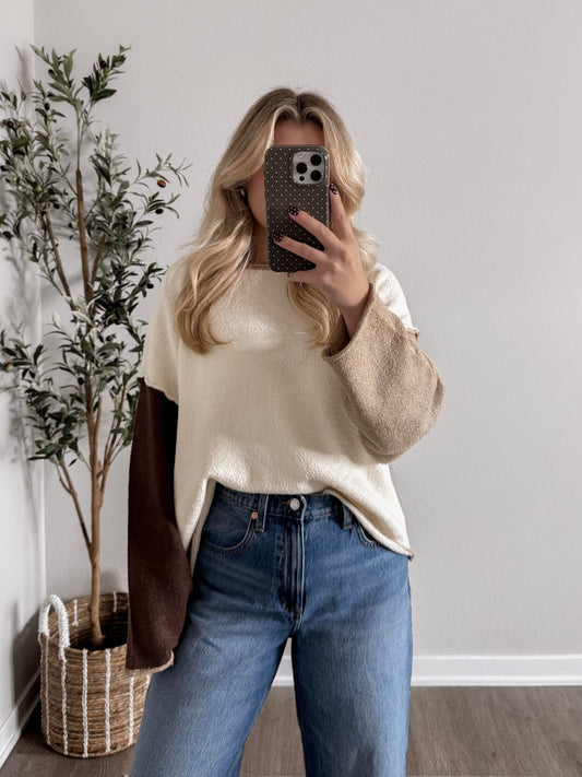 Cold Brew Colorblock Sweater / Brown-Cream