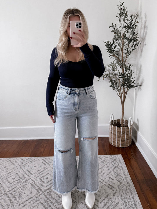 Fray High Rise Crop Wide Leg Denim