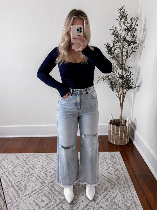 Fray High Rise Crop Wide Leg Denim