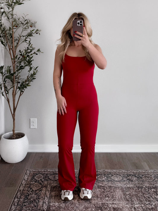 Running Late Athleisure Jumpsuit / Red