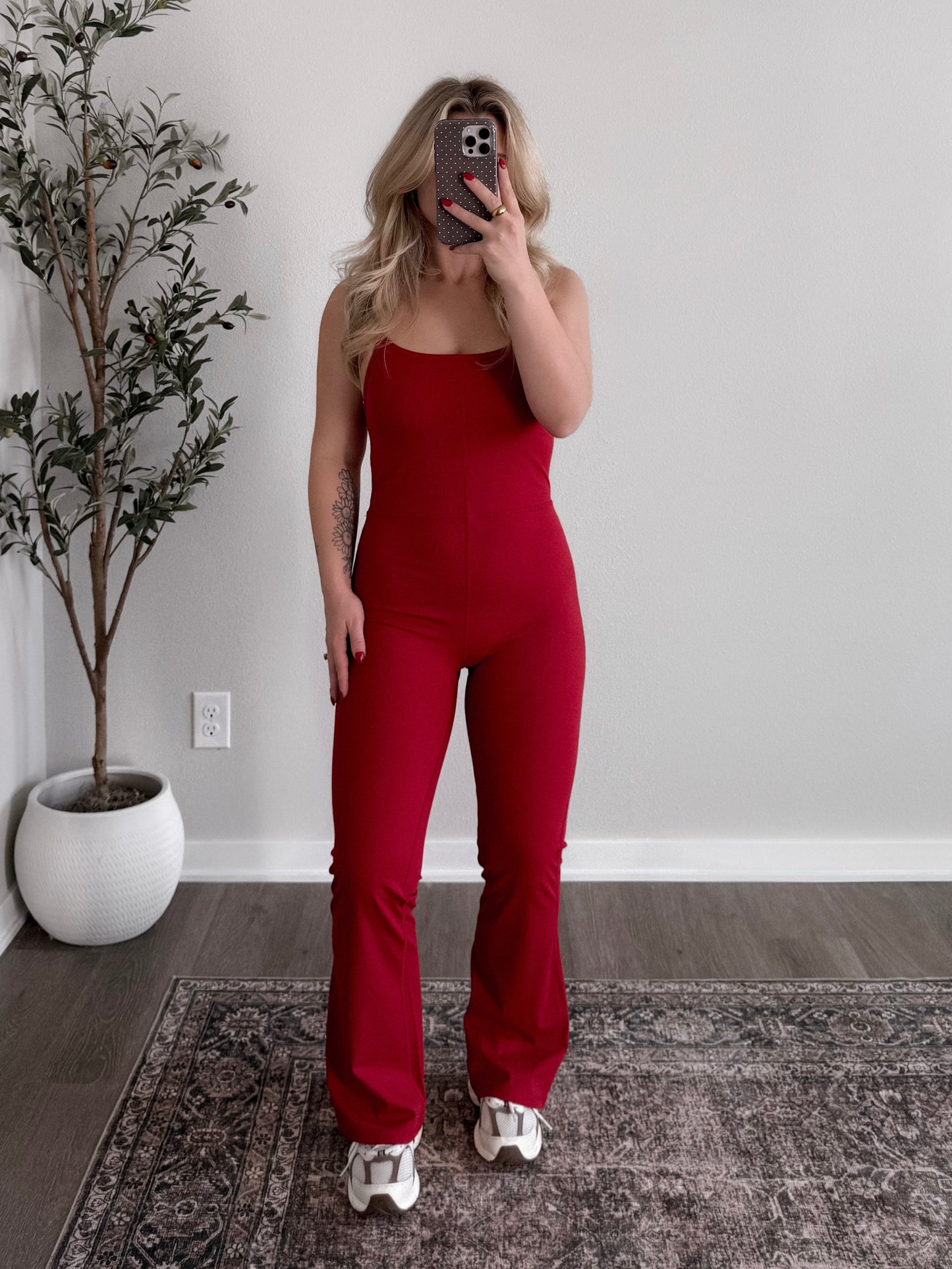 Running Late Athleisure Jumpsuit / Red