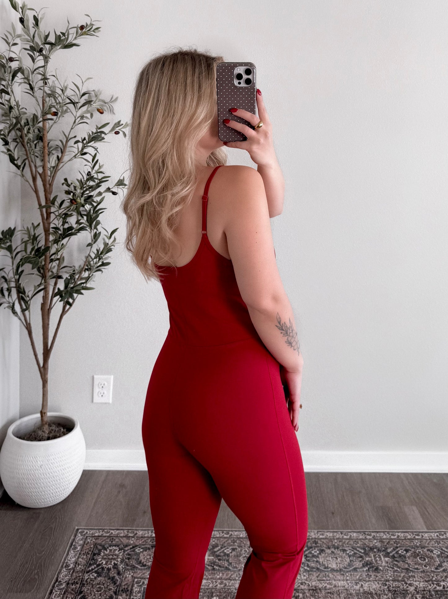 Running Late Athleisure Jumpsuit / Red