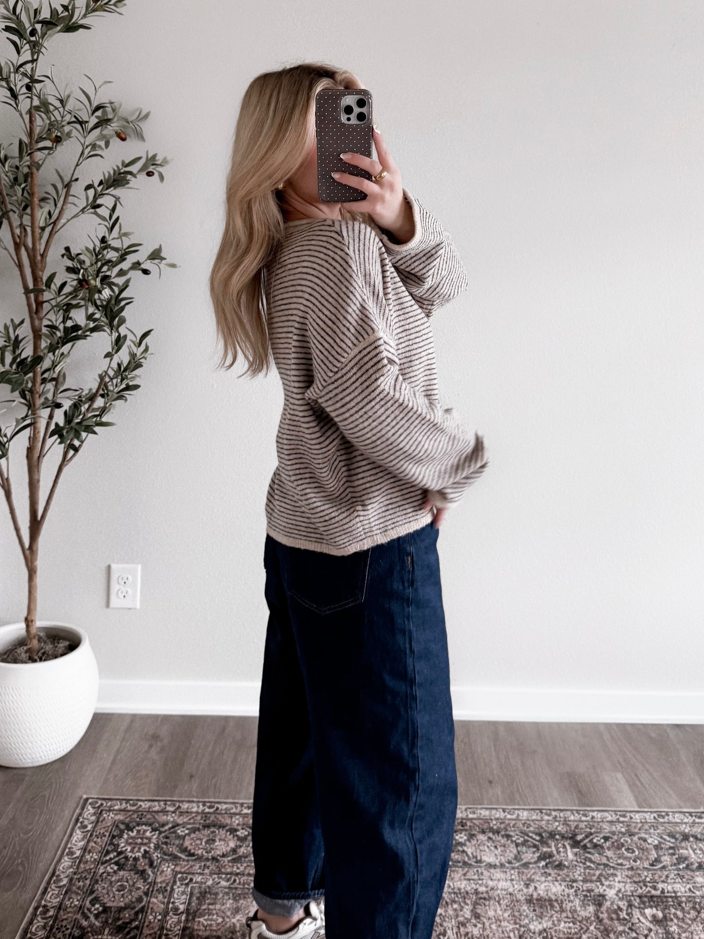 Lodge Striped Knit Cardigan / Oat Navy Combo