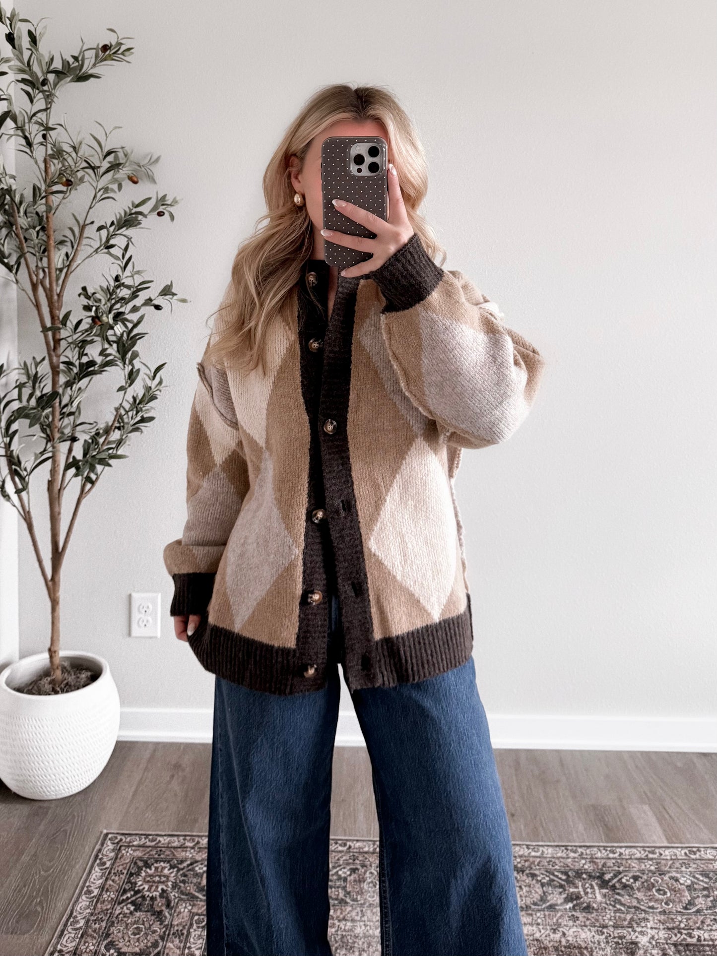 Argyle Oversized Knit Cardigan