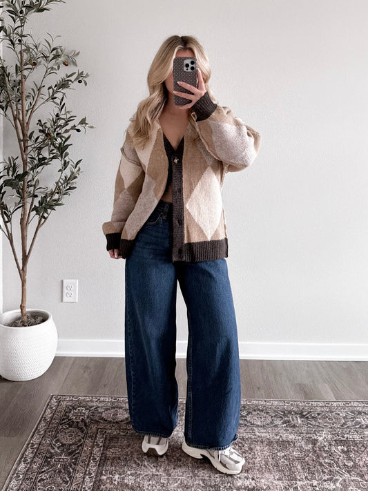Argyle Oversized Knit Cardigan