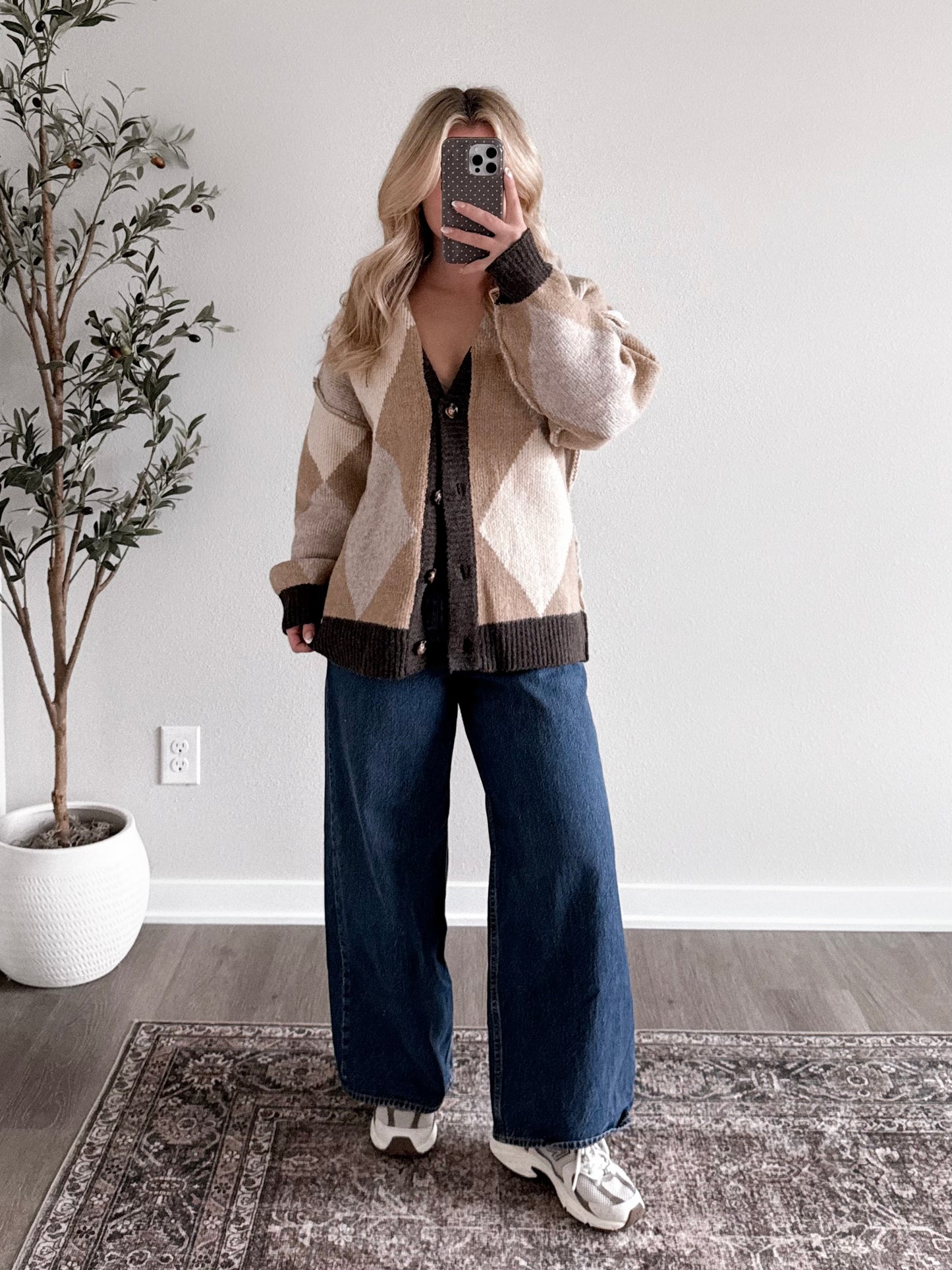 Argyle Oversized Knit Cardigan