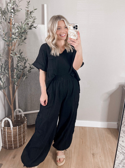 Comfy Chic Black Gauze Set Final Sale