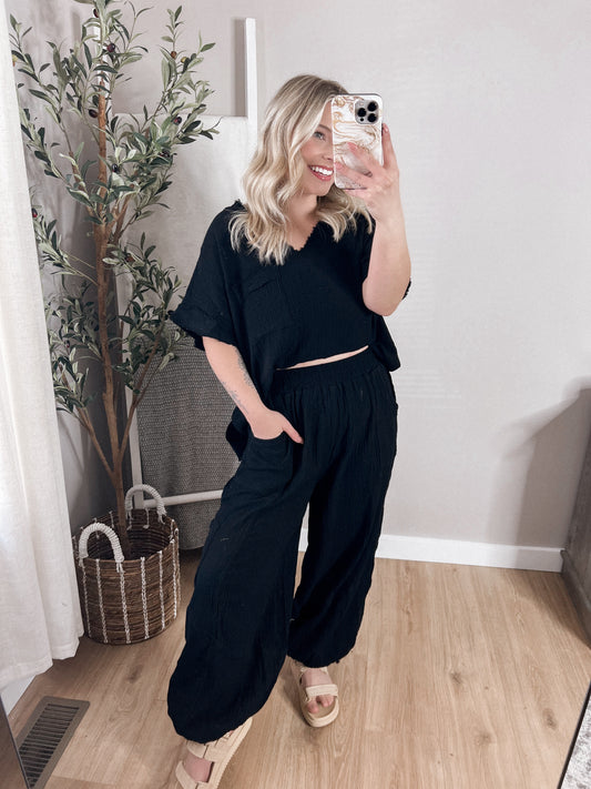 Comfy Chic Black Gauze Set Final Sale