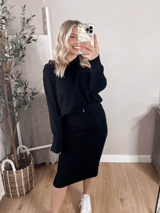 Grayson Ribbed Sweater Hoodie Midi Dress Final Sale