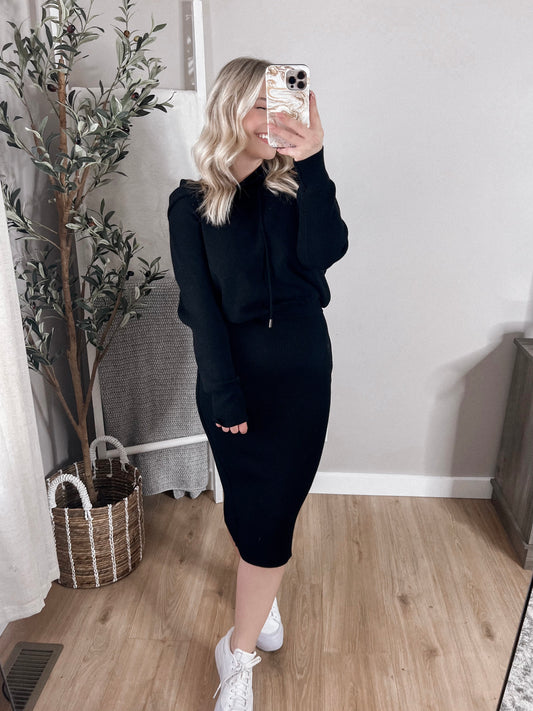 Grayson Ribbed Sweater Hoodie Midi Dress Final Sale