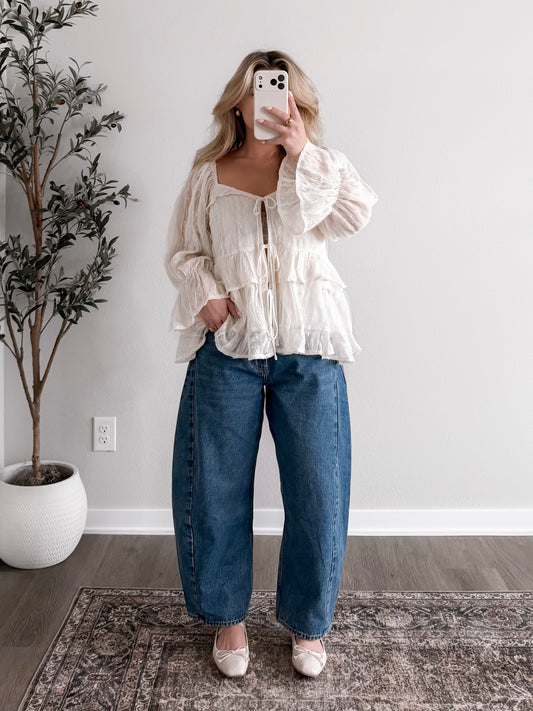 Vanilla Tulle Lace Tie Top