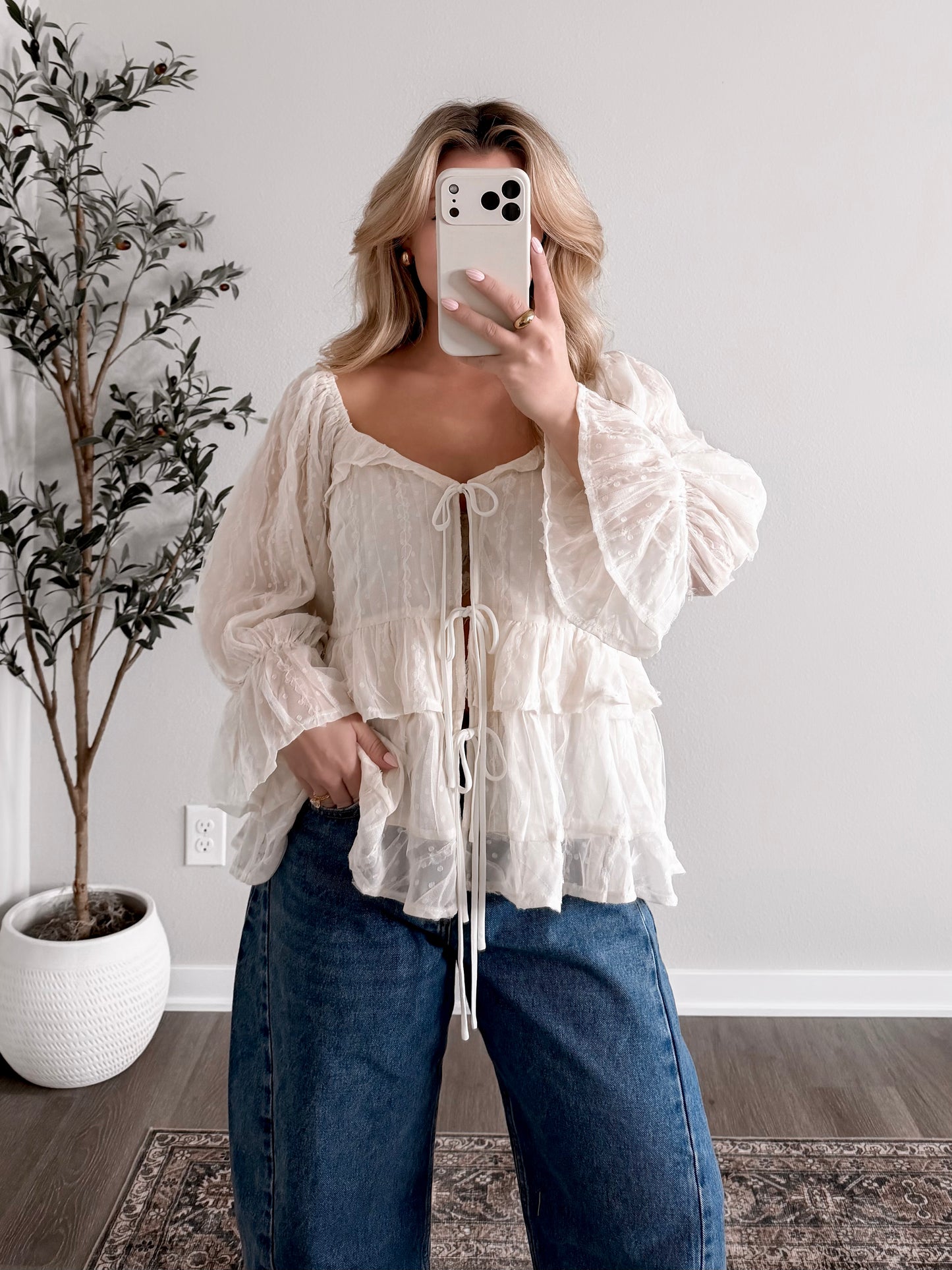 Vanilla Tulle Lace Tie Top