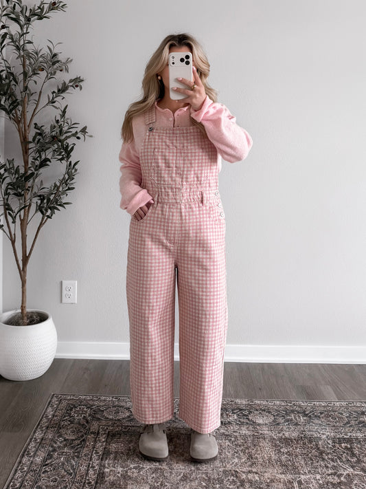 Farm Gingham Relaxed Overalls / Pink (Possible Restock💗)