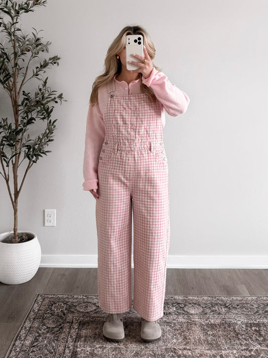 Farm Gingham Relaxed Overalls / Pink (Possible Restock💗)