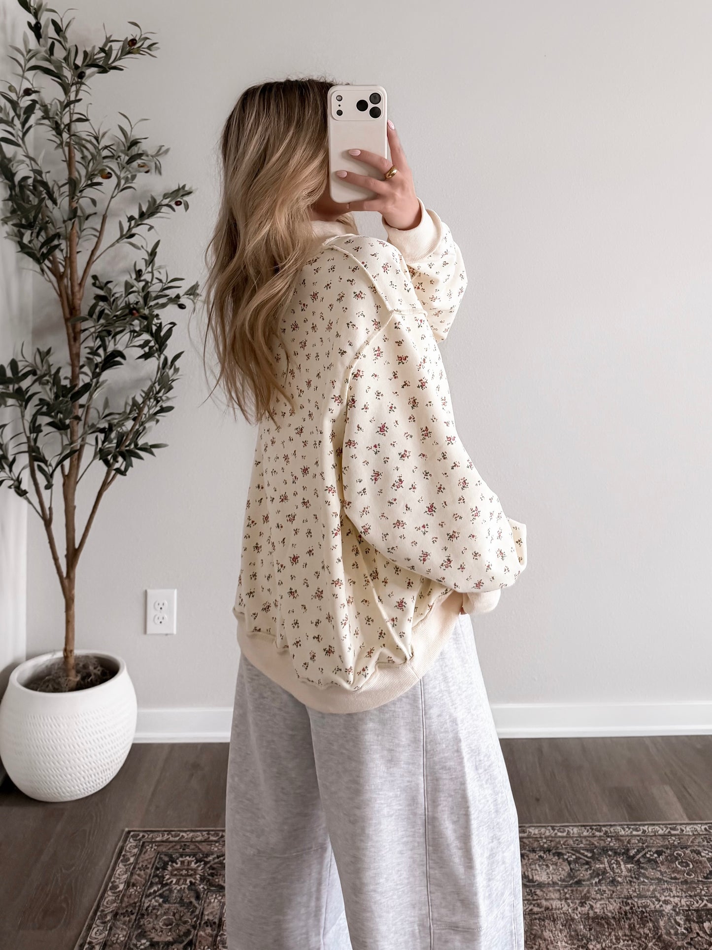 Floral Oversized Mock Neck Pullover