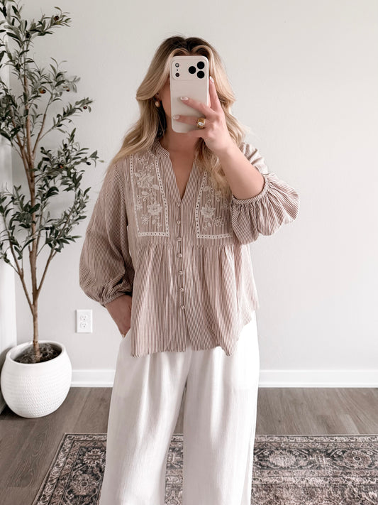 Sandbar Embroidered Striped Top