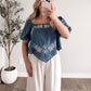 Delilah Denim Embroidered Top