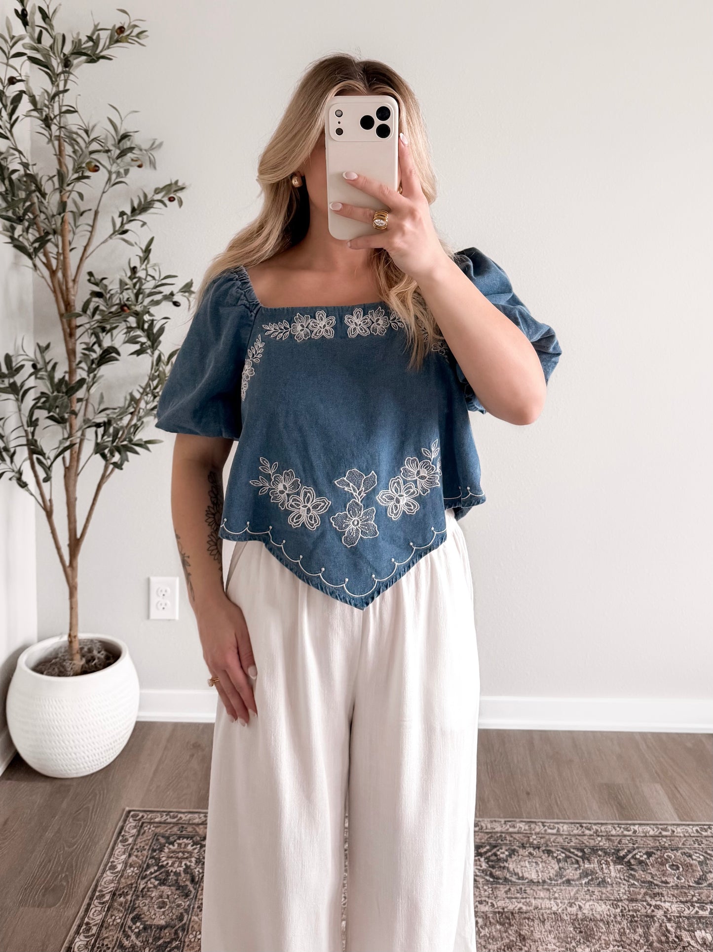 Delilah Denim Embroidered Top