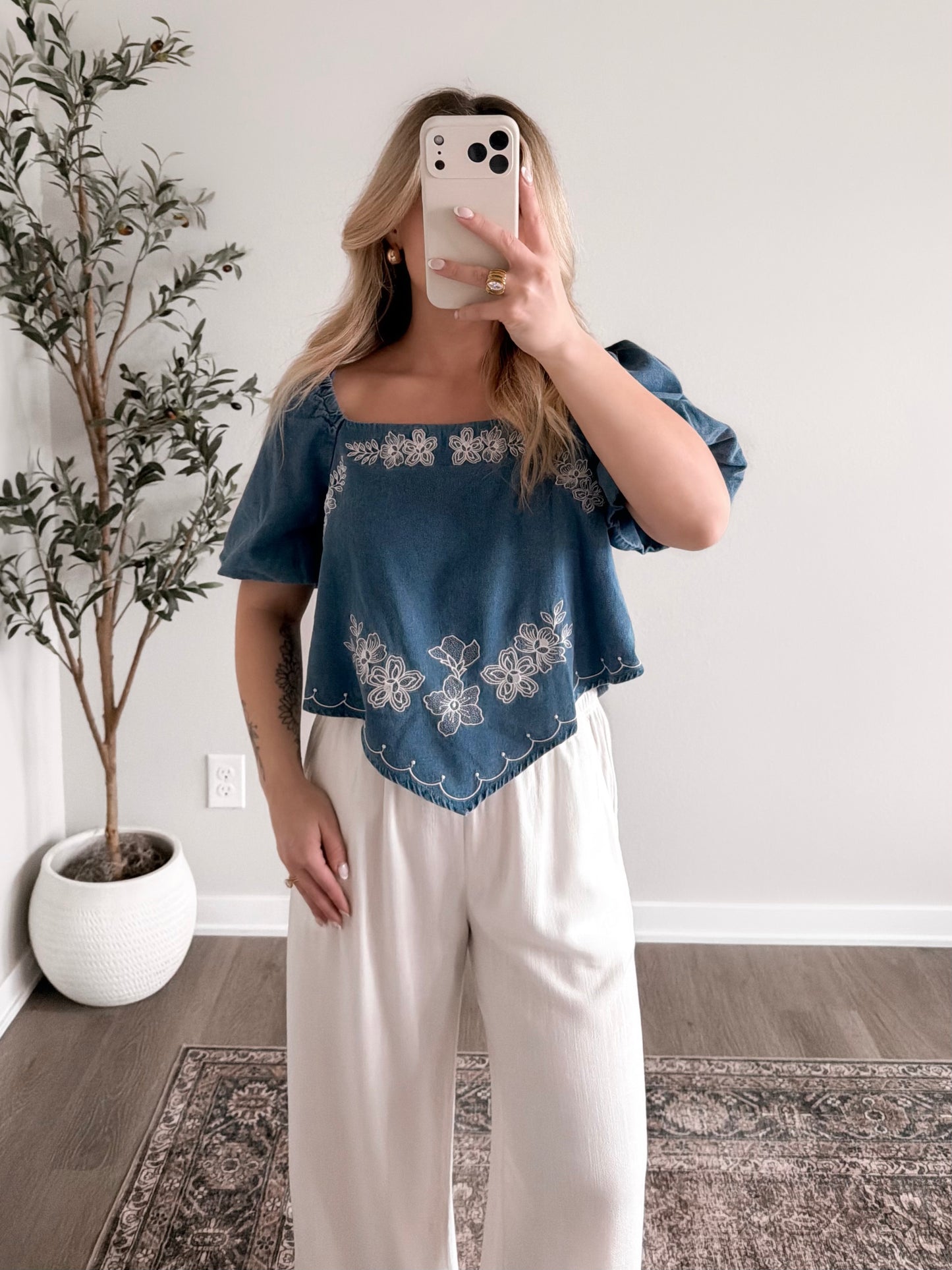 Delilah Denim Embroidered Top