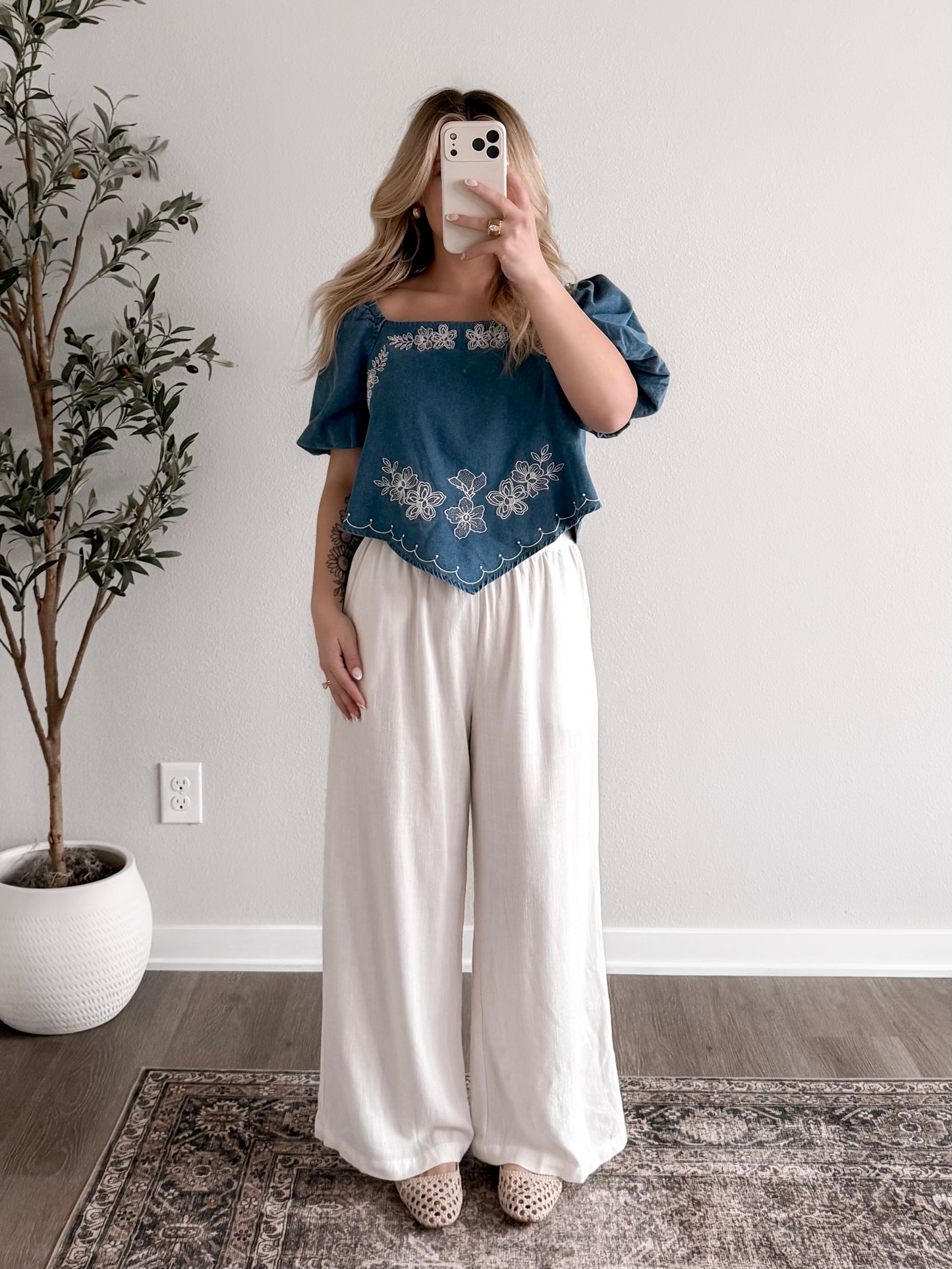 Delilah Denim Embroidered Top