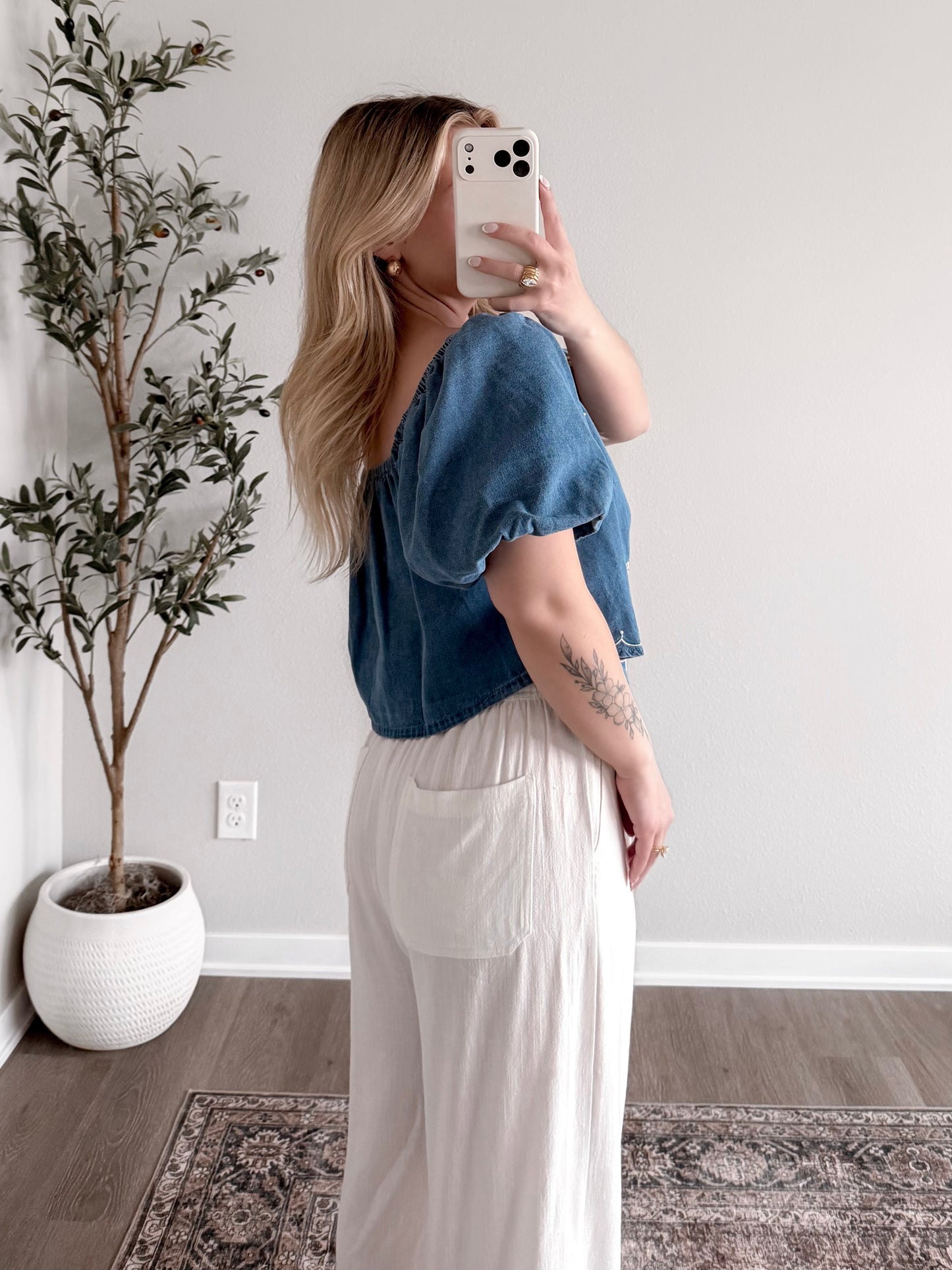 Delilah Denim Embroidered Top