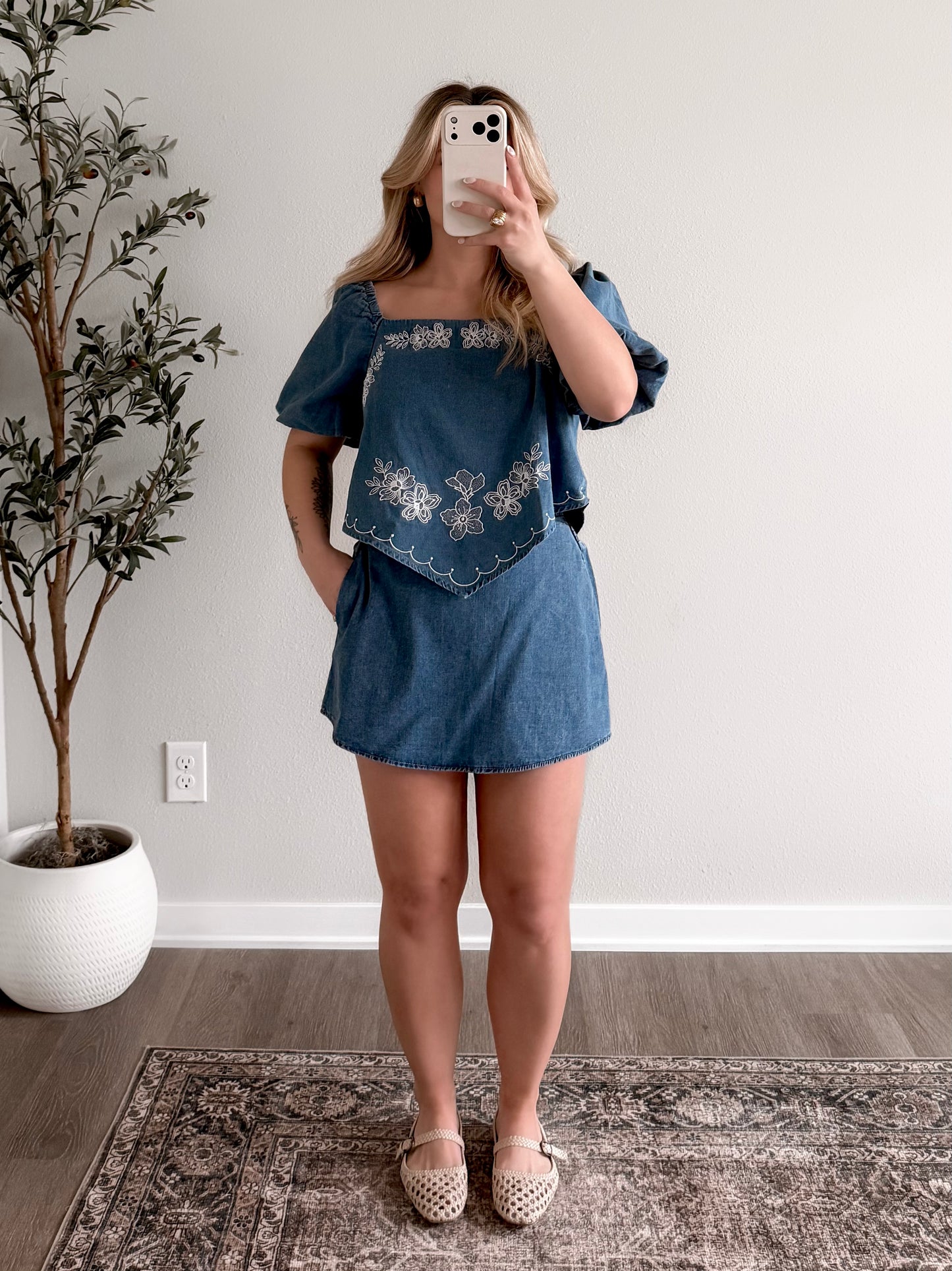 Delilah Denim Embroidered Top