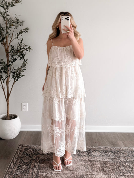 Honeymoon Lace Midi Dress (Restocking Early May)