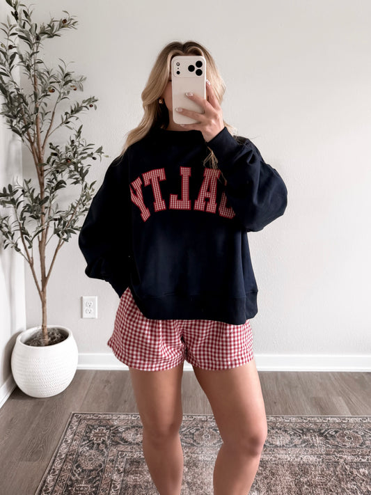 "Salty" Gingham Oversized Mockneck (Restocking in June)
