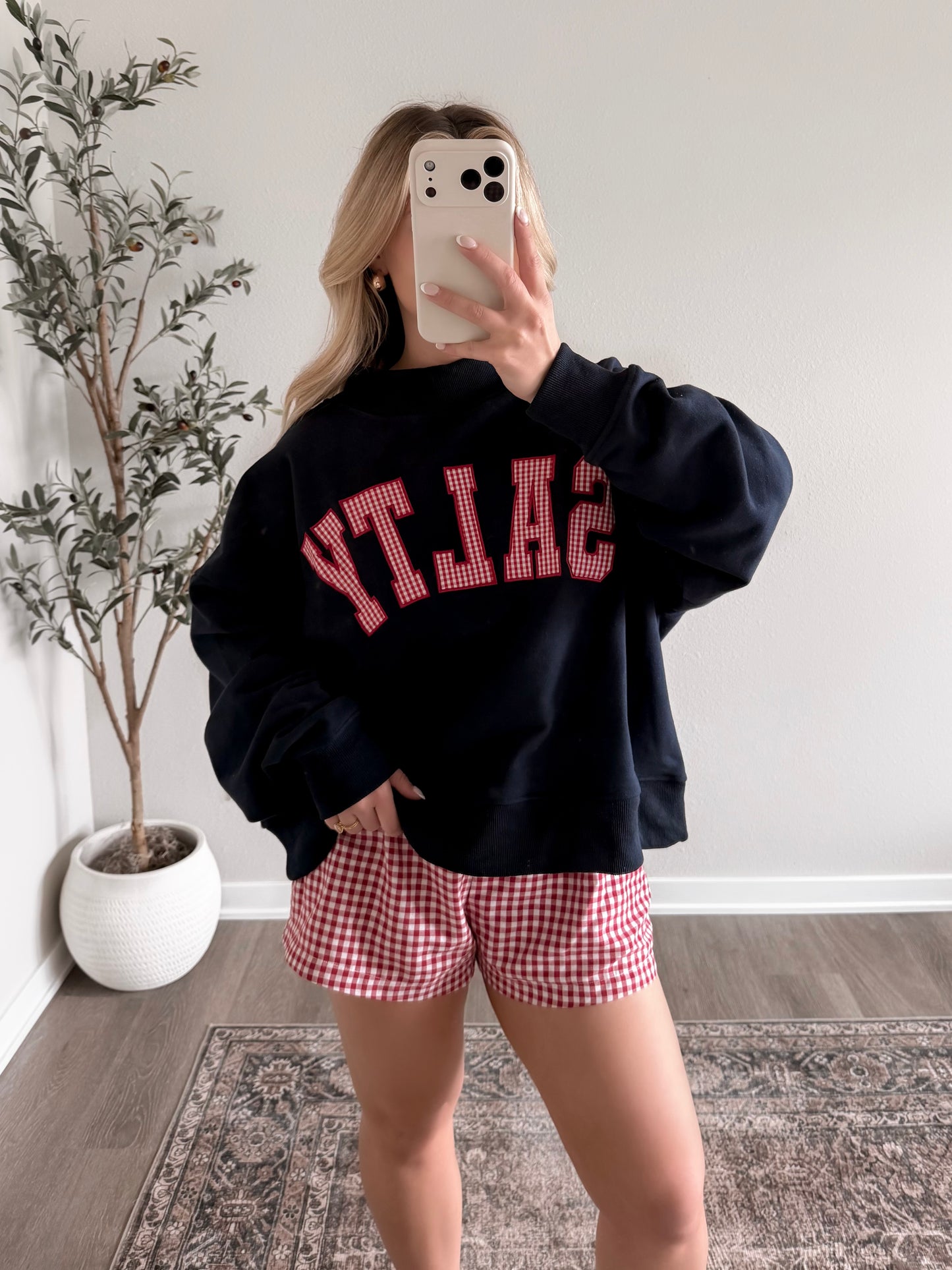 "Salty" Gingham Oversized Mockneck (Restocking in June)