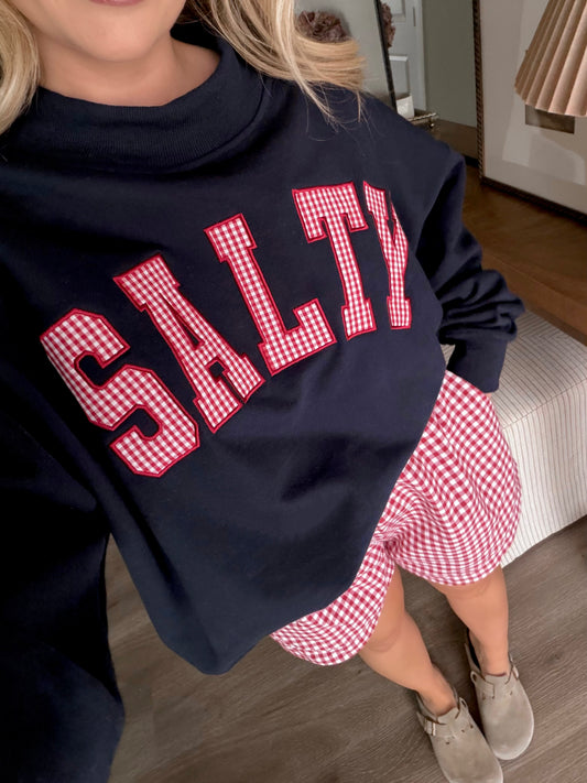"Salty" Gingham Oversized Mockneck (Restocking in June)