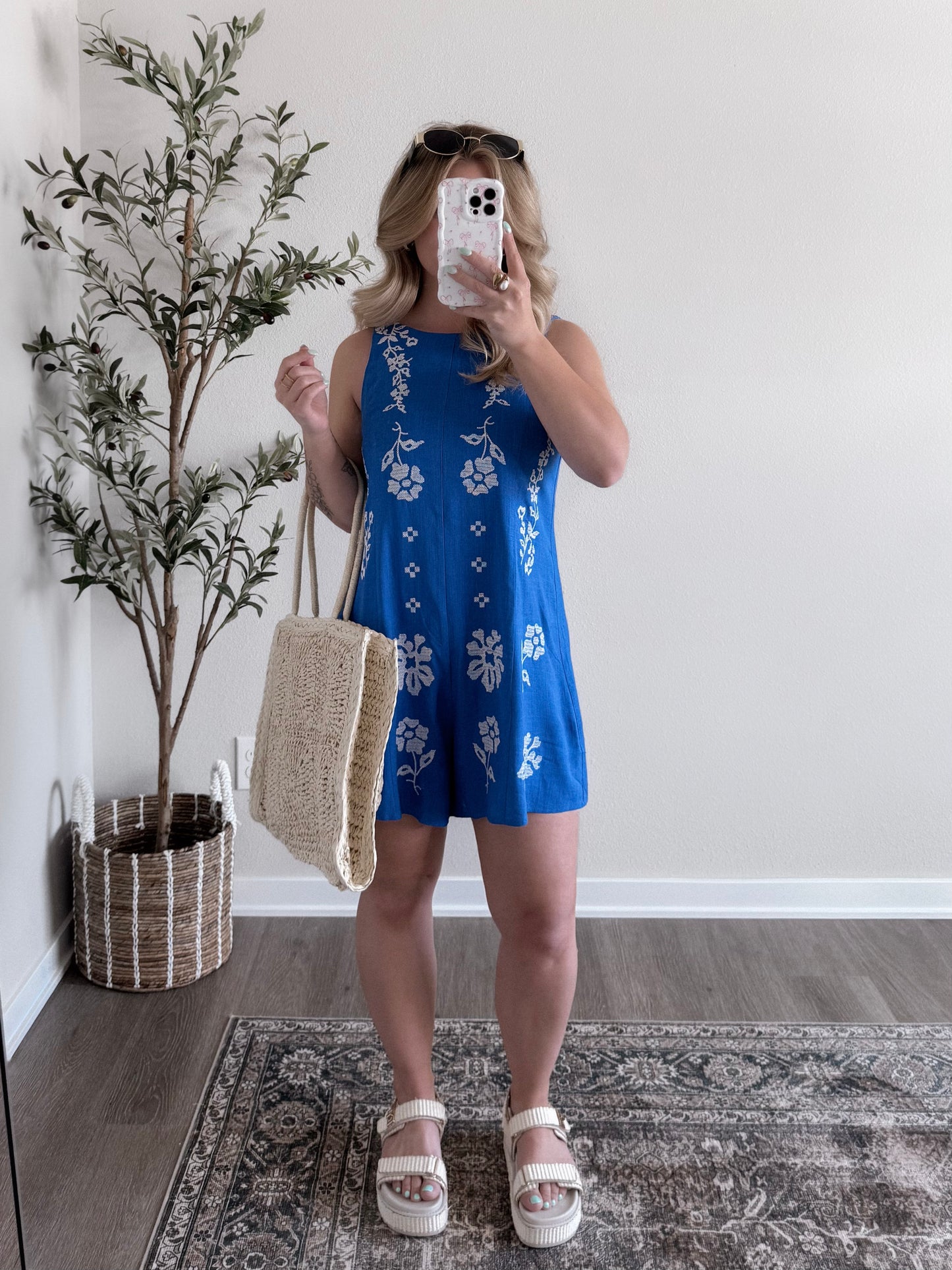Lagoon Linen Embroidered Romper (est ship date 5.13)