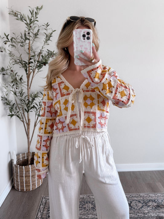 Tangerine Crochet Tie Top