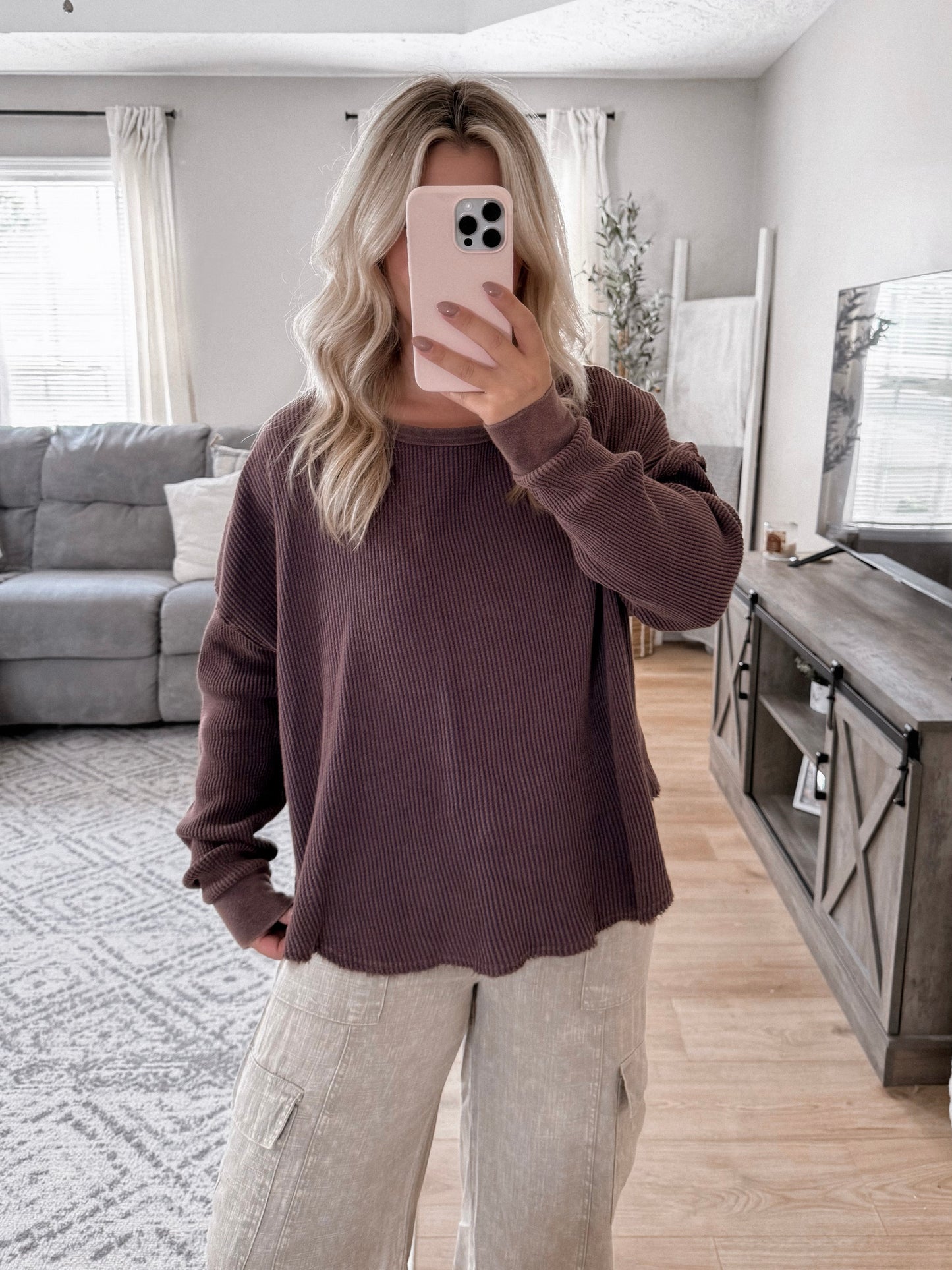 Plum Relaxed Waffle Knit Top Final Sale