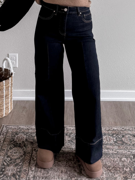Eve High Rise Wide Leg Crop Jean / Dark Wash