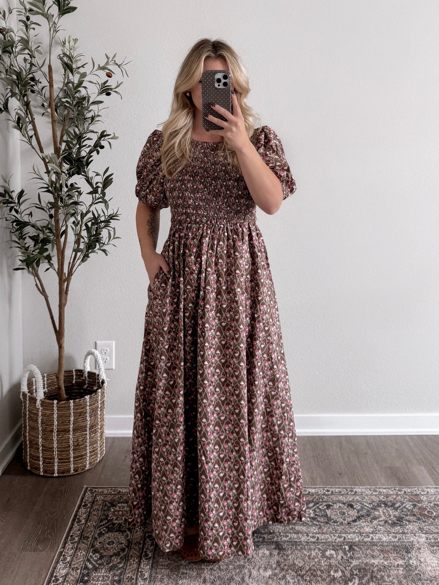 Mocha Blossoms Floral Maxi Dress