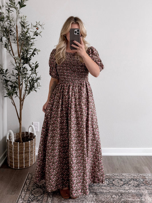 Mocha Blossoms Floral Maxi Dress