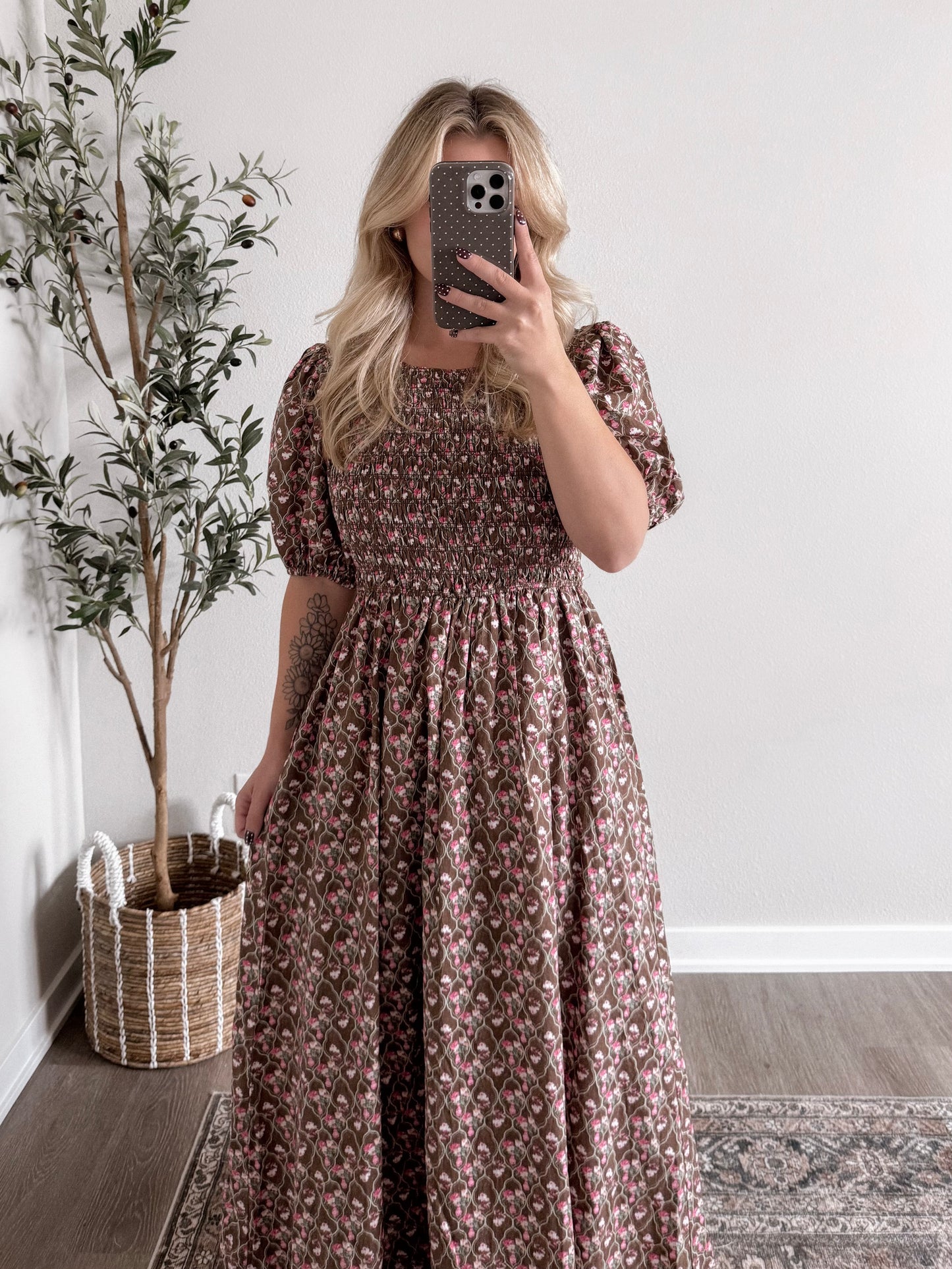 Mocha Blossoms Floral Maxi Dress