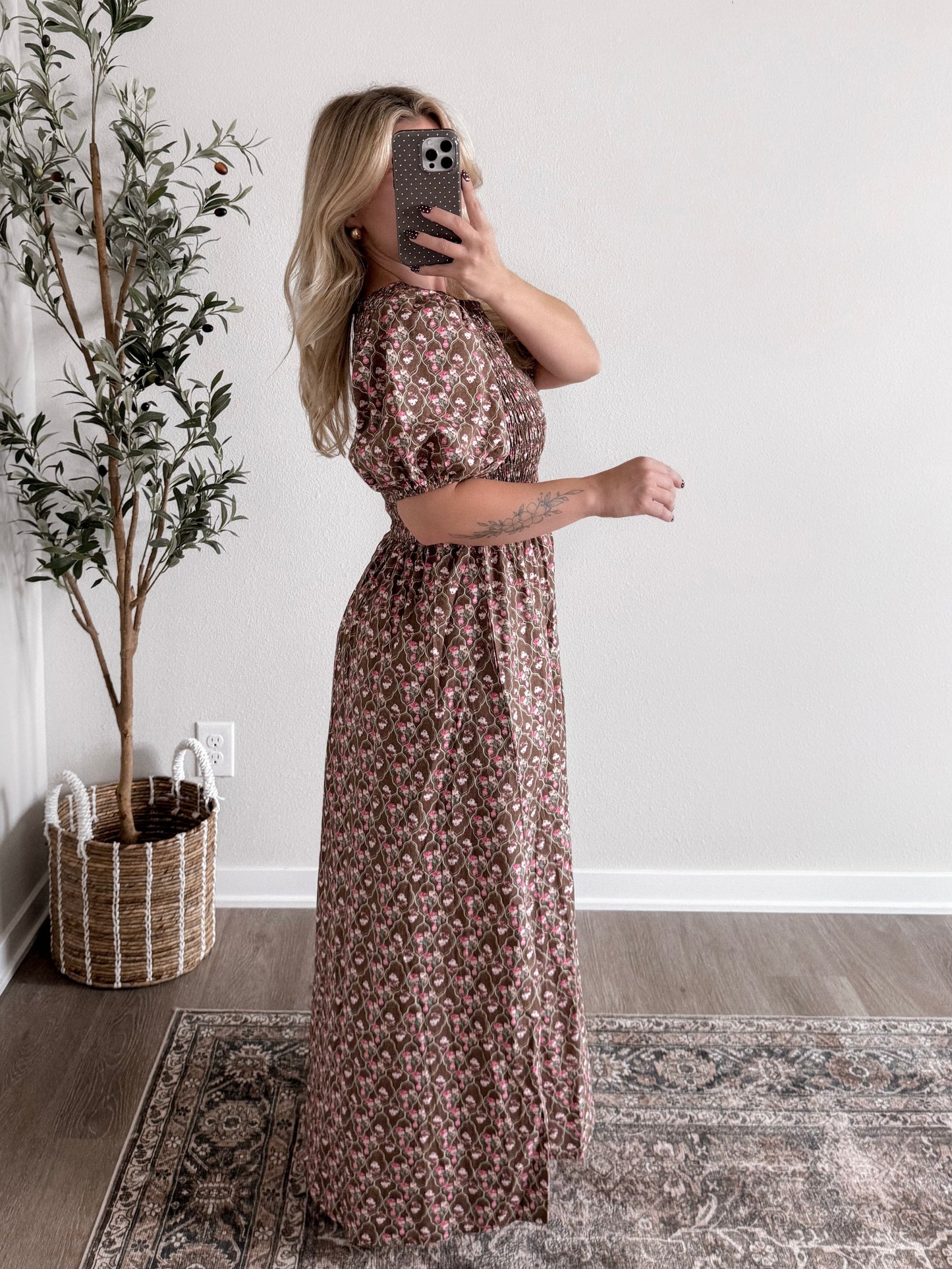 Mocha Blossoms Floral Maxi Dress