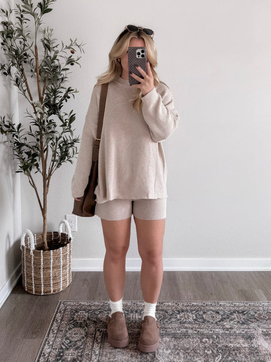 Comfort Feels Knit Short Set / Sand (PREORDER - EST SHIP 9.22)
