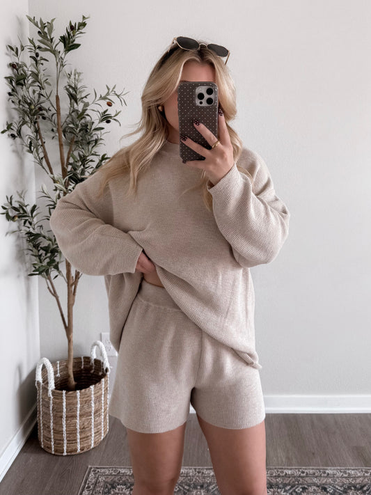 Comfort Feels Knit Short Set / Sand (PREORDER - EST SHIP 9.22)