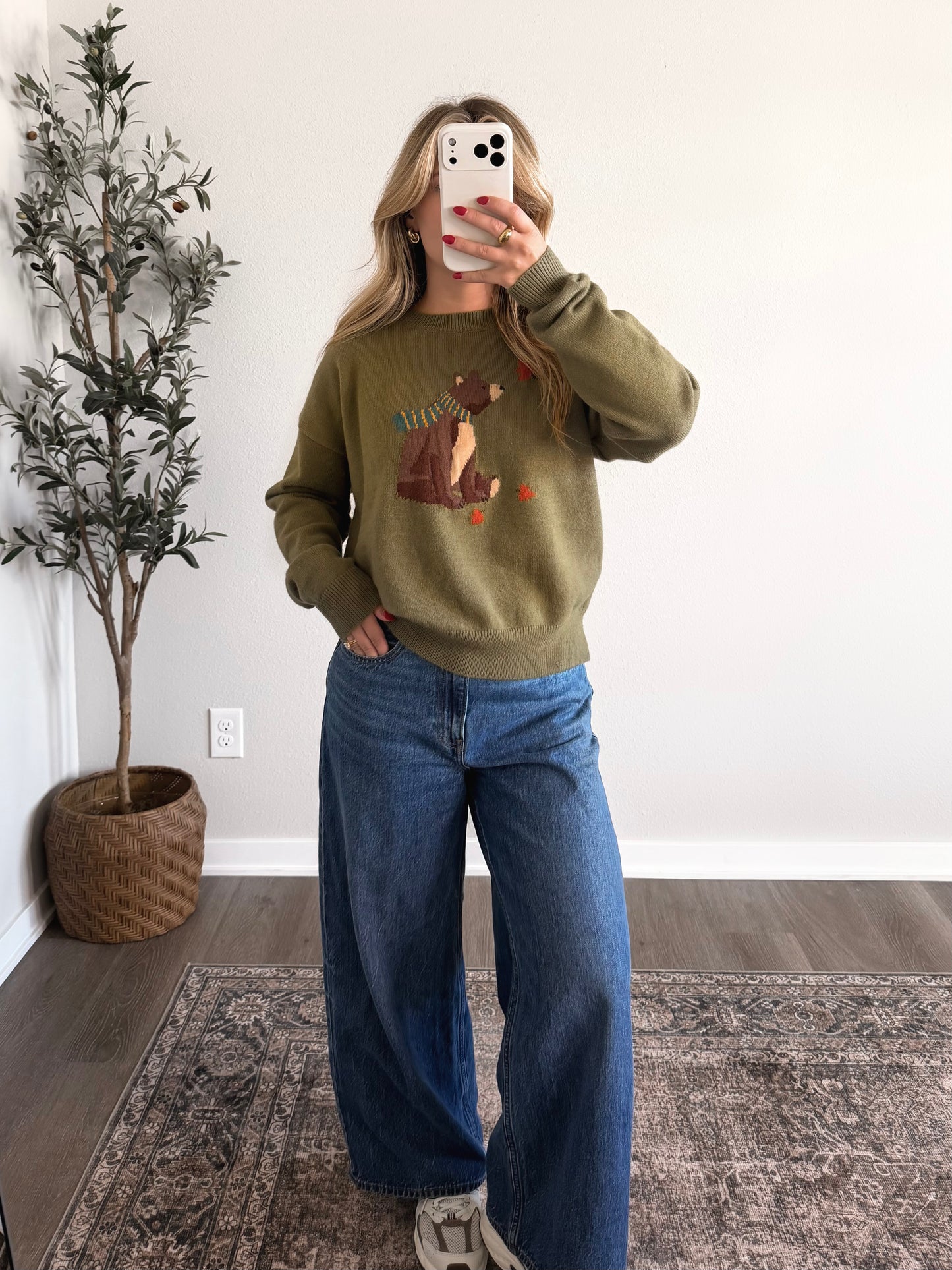 Bear in Fall Knit Sweater
