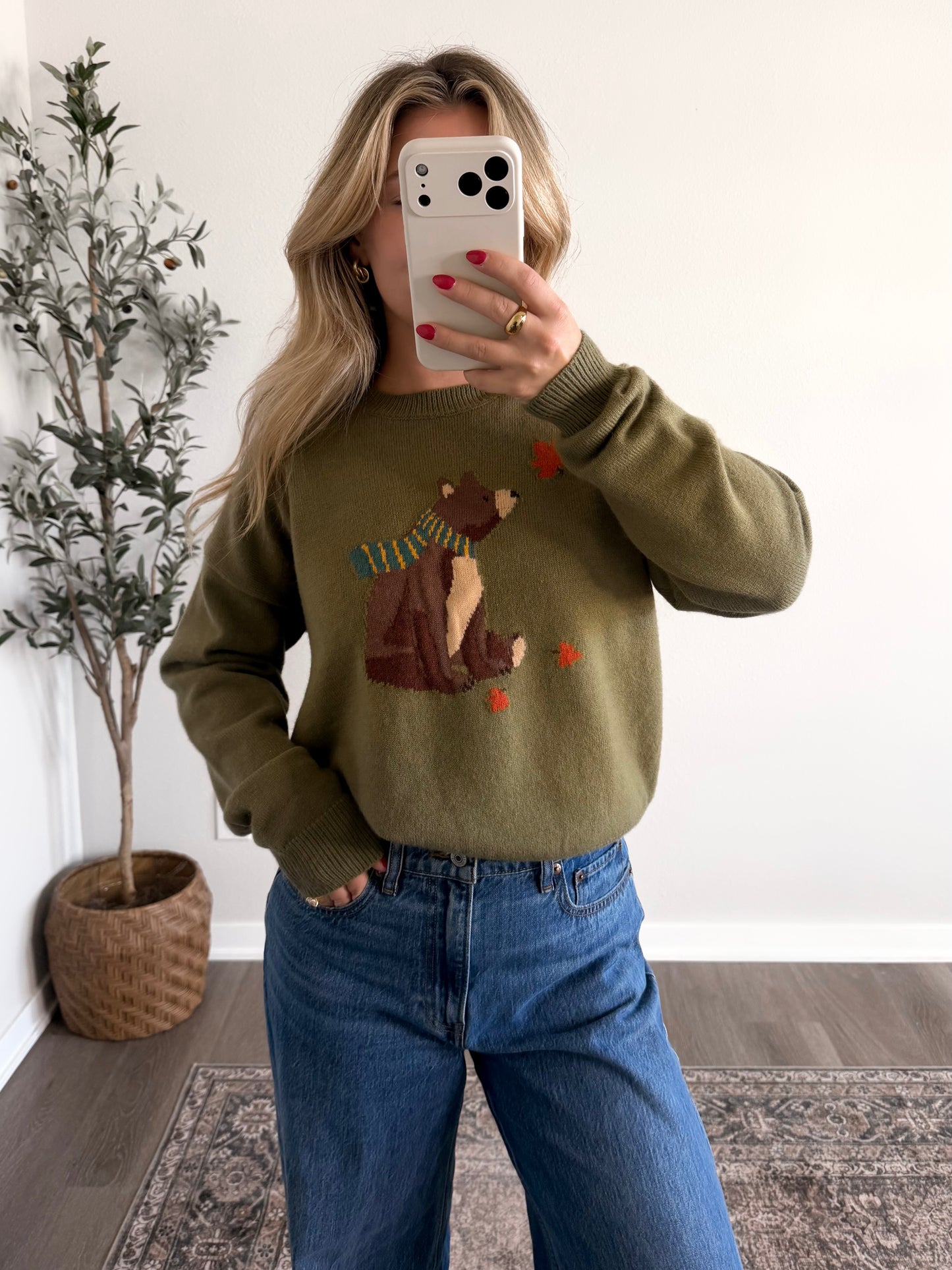 Bear in Fall Knit Sweater