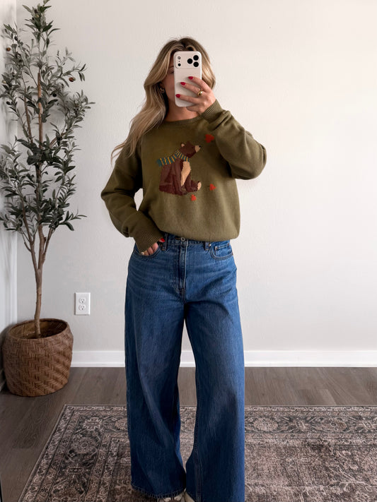 Bear in Fall Knit Sweater