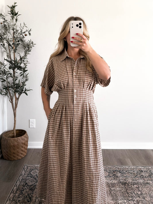 Apple Butter Gingham Midi Dress