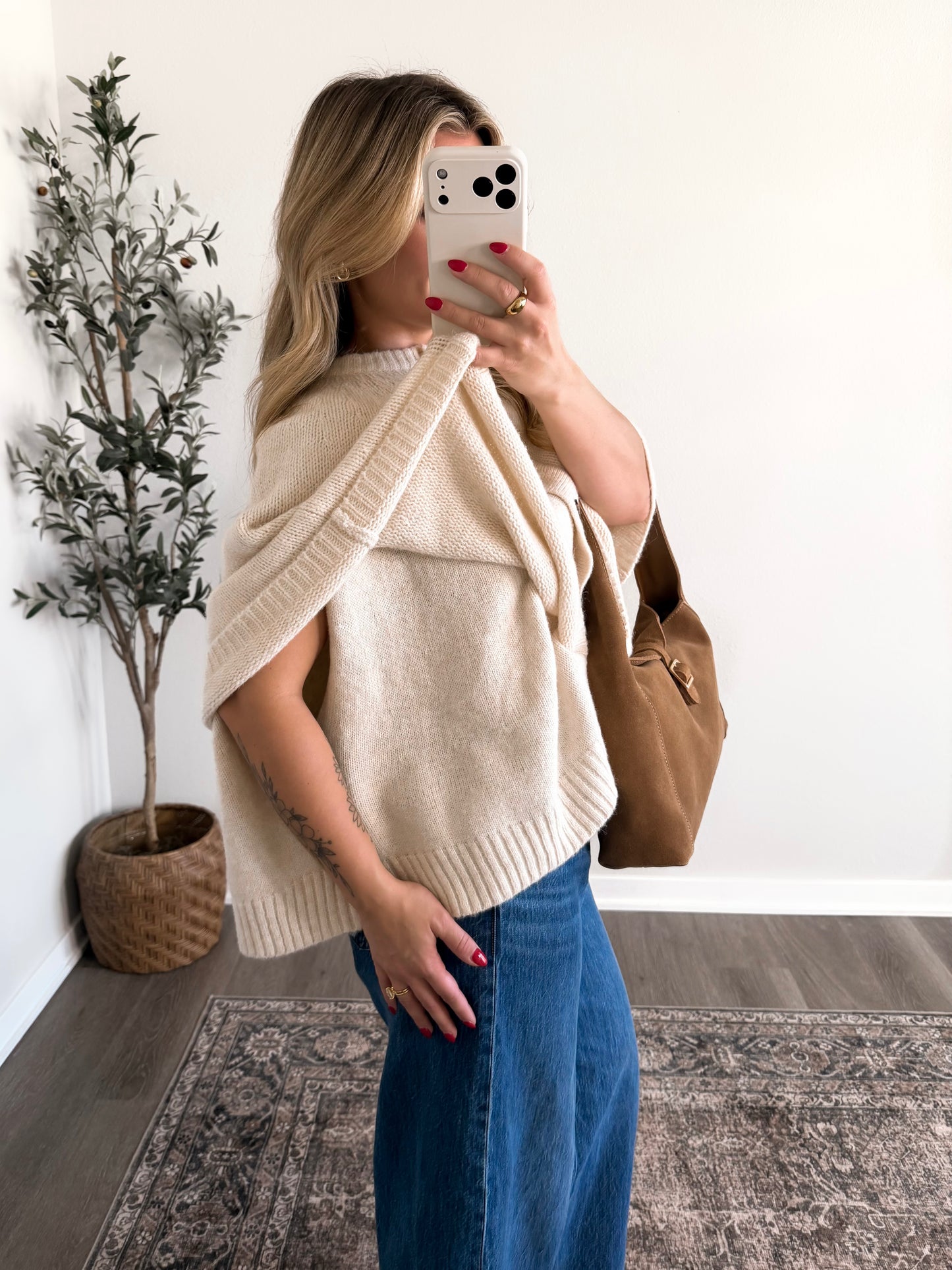 Warm Vanilla Knit Cape Sweater