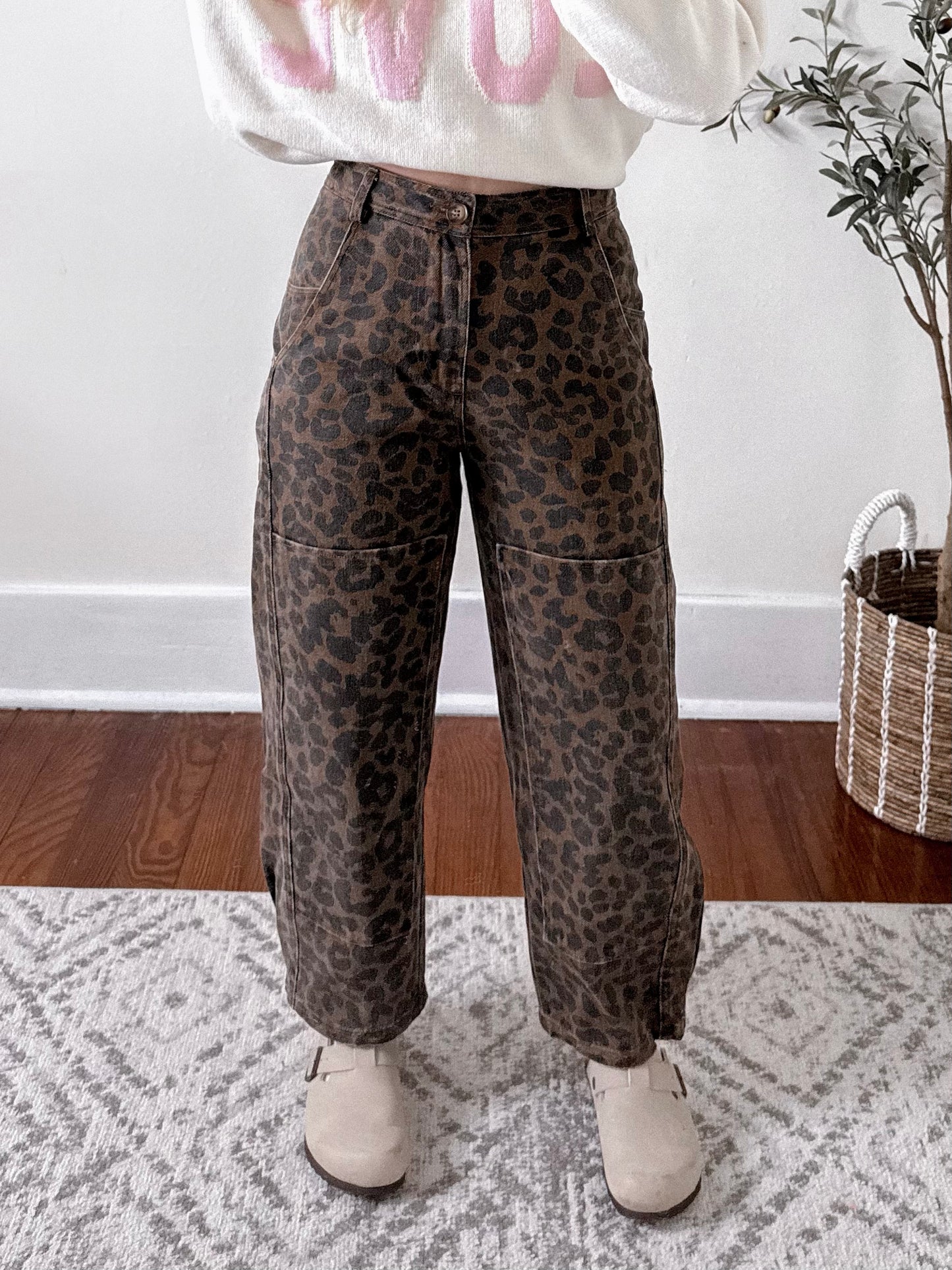 Kitt Leopard High Rise Barrel Jean