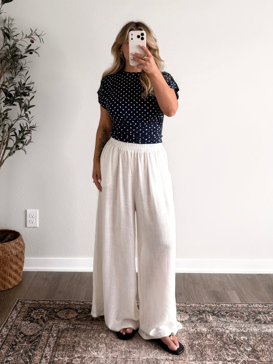 Navy Notes Polka Dot Top