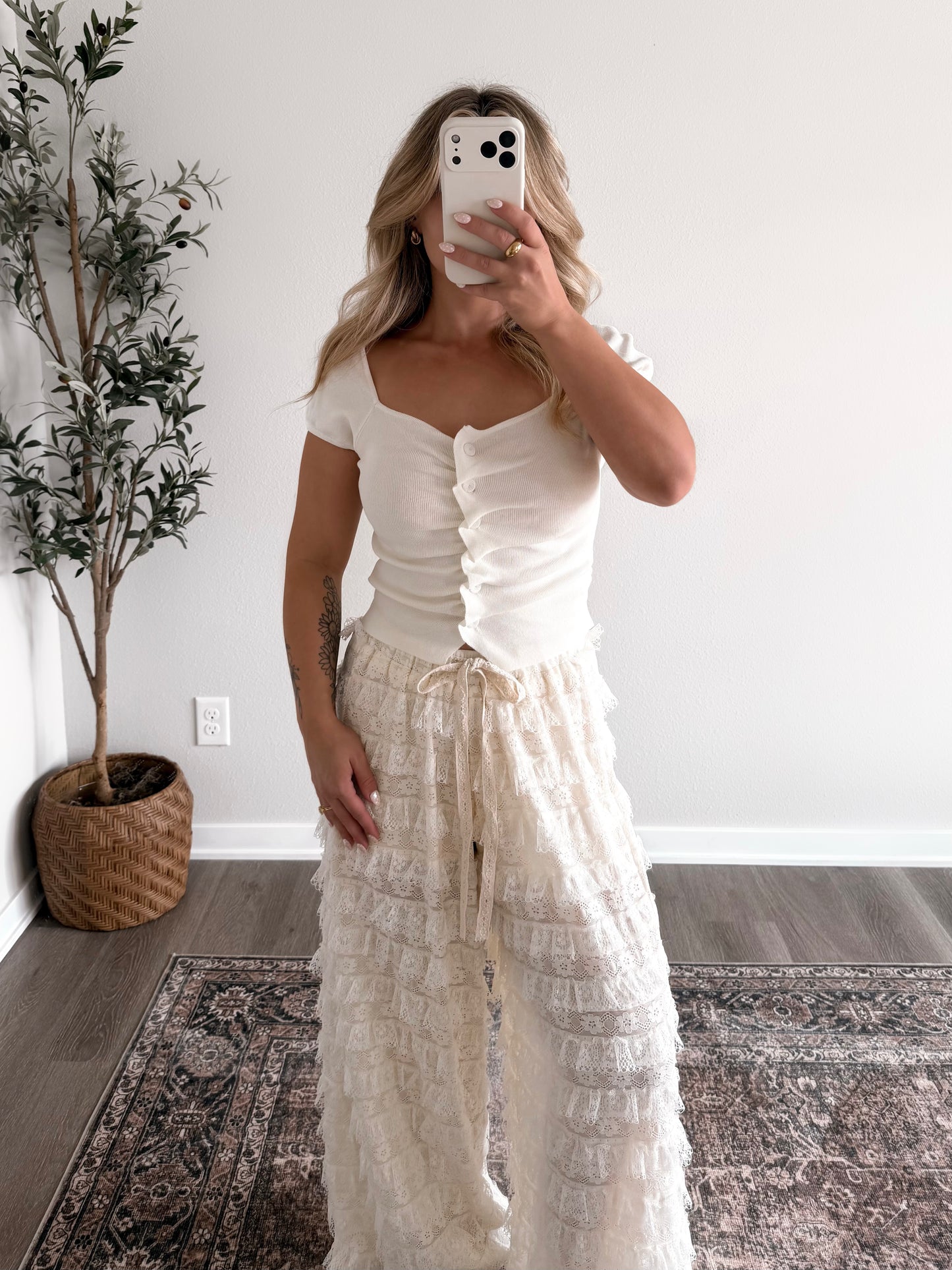 All Time Ruched Button Top / Cream